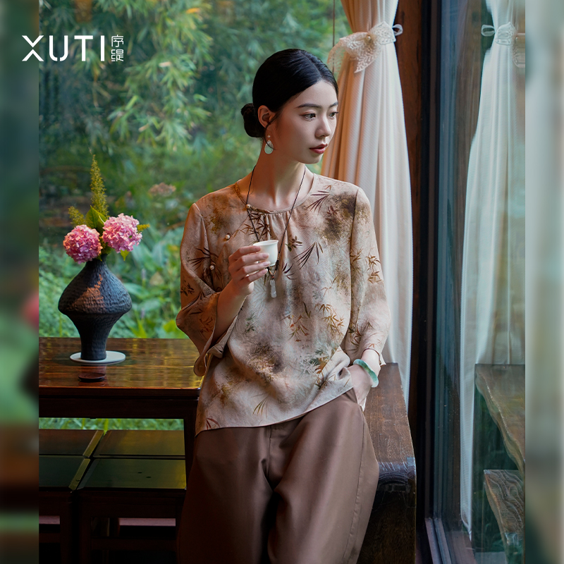 序缇『芣苡其华』夏季新款国风新中式桑蚕丝上衣女宽松H49-17553