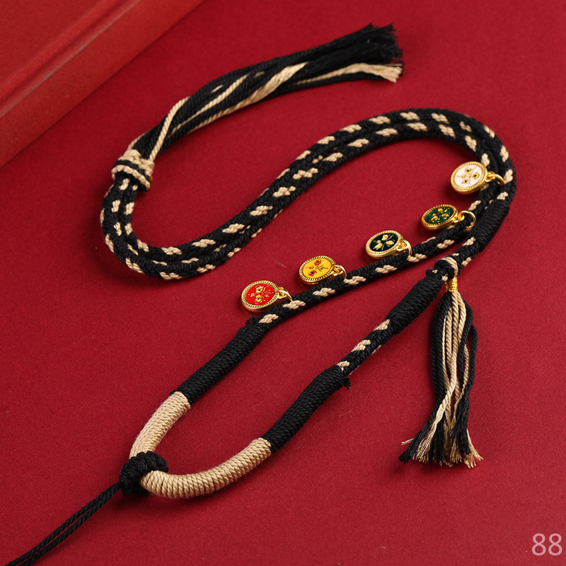 藏式五路财神项链绳手工编棉线民族风八股编织唐卡挂绳吊坠项链绳