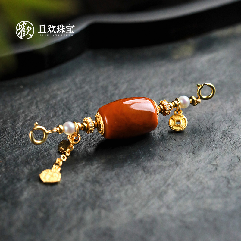 【华莲吊坠】天然南红玛瑙吊坠桶珠大气精致吊坠多用扣