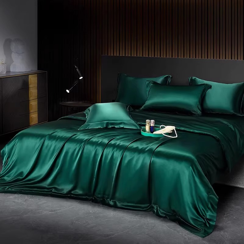 富安娜适用重磅夏季丝滑床单被套贡缎轻奢风床品水洗丝绸四件套