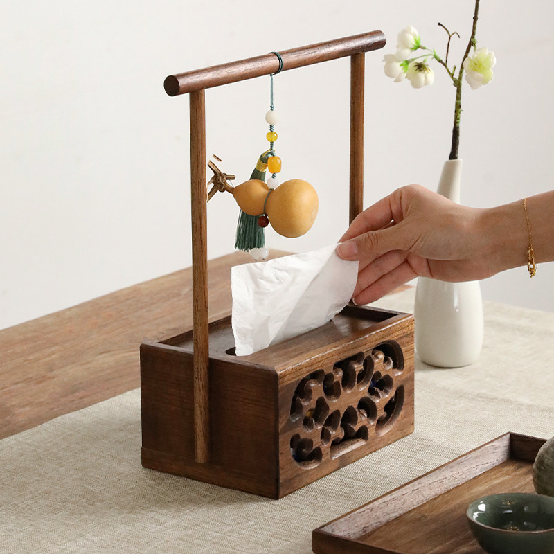 异丽高档轻奢古风纸巾盒新中式卫生纸盒客厅茶几实木卫生纸盒复古