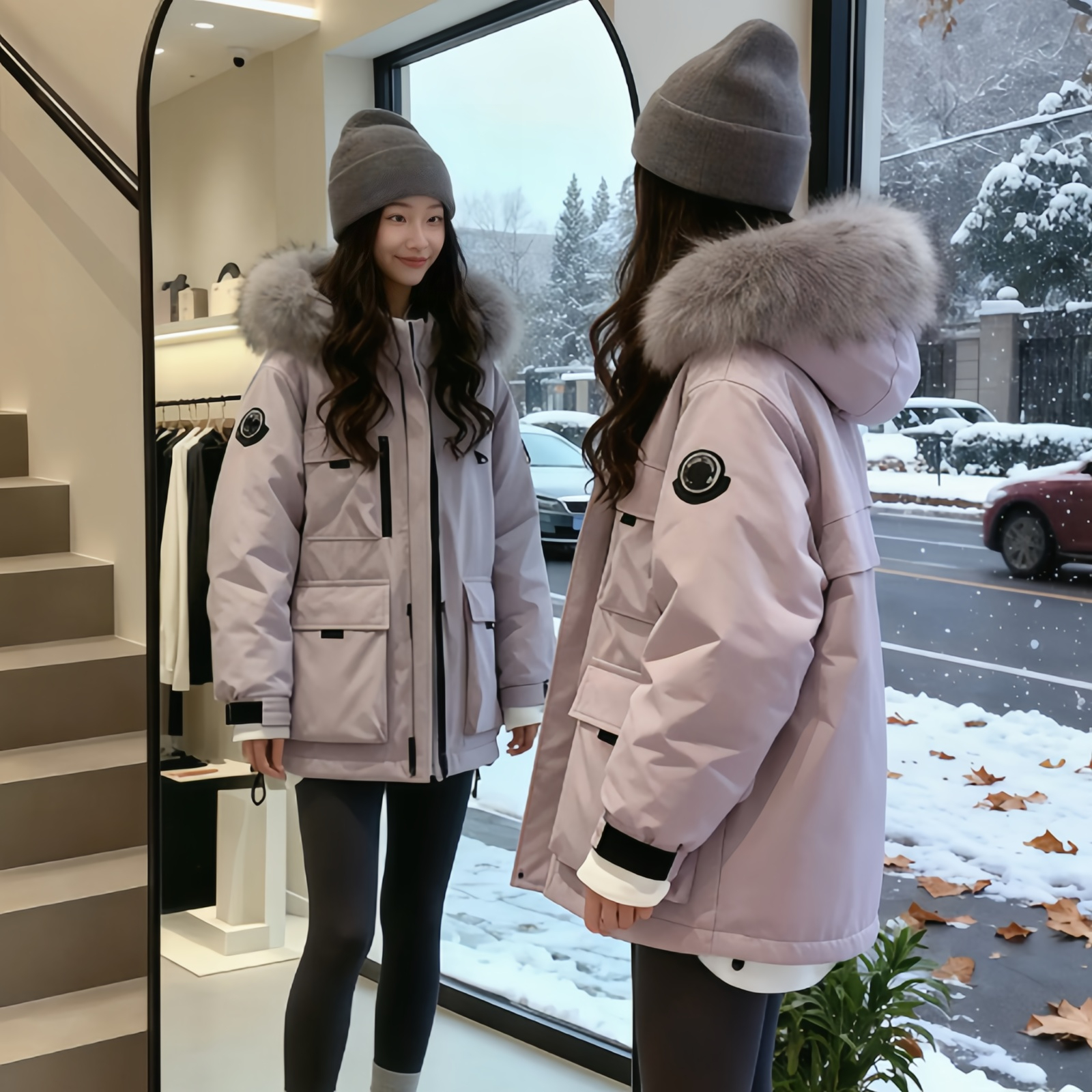 【温暖港湾】2025冬季新款连帽毛领工装棉服女士气质设计感小众棉衣