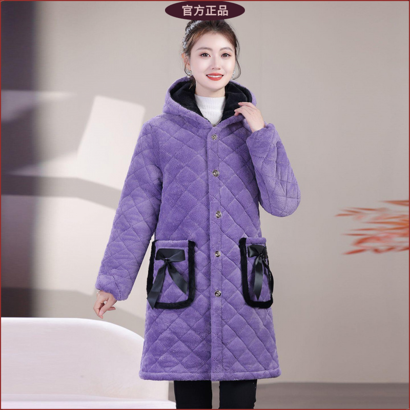 冬季加绒连帽棉服女休闲宽松加绒厚罩衣外套新款省服保暖棉衣