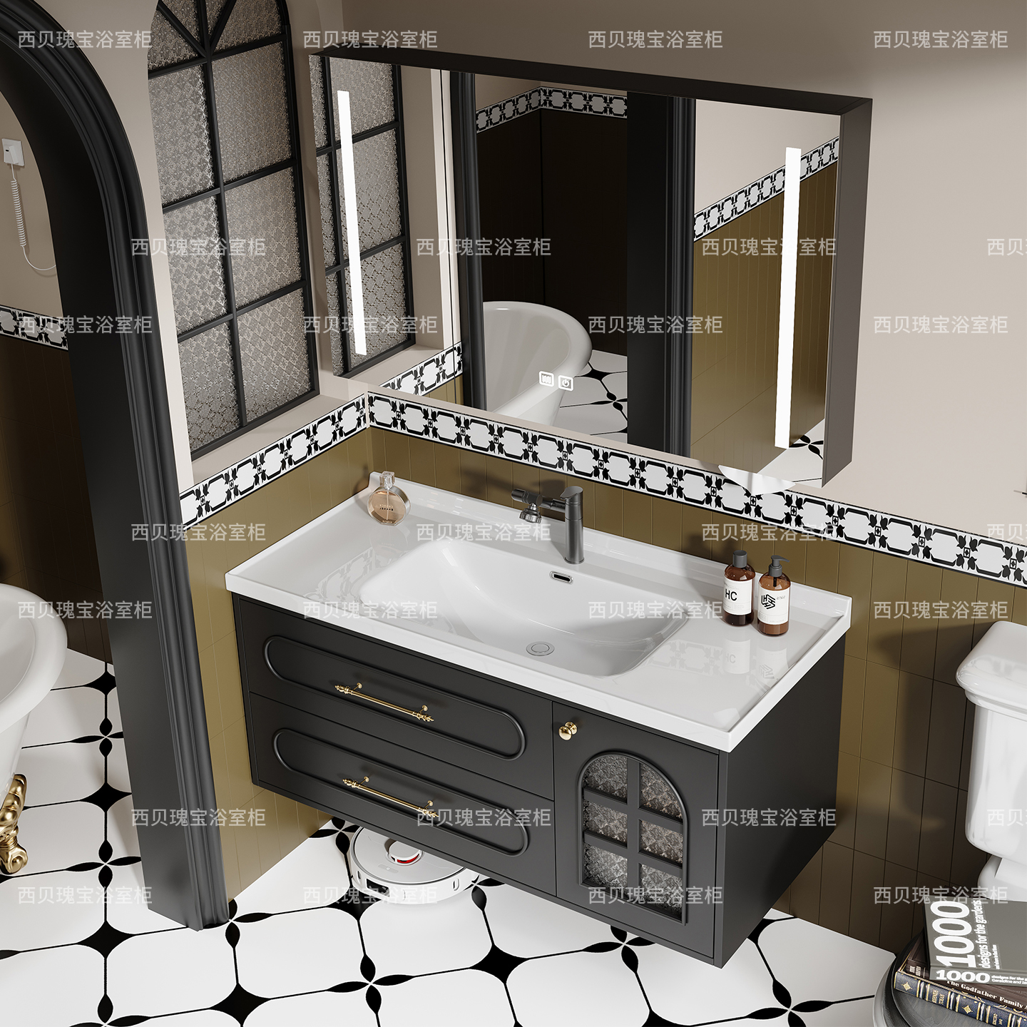 新款轻奢法式实木浴室柜陶瓷一体盆洗漱台卫生间洗脸洗手盆柜组合