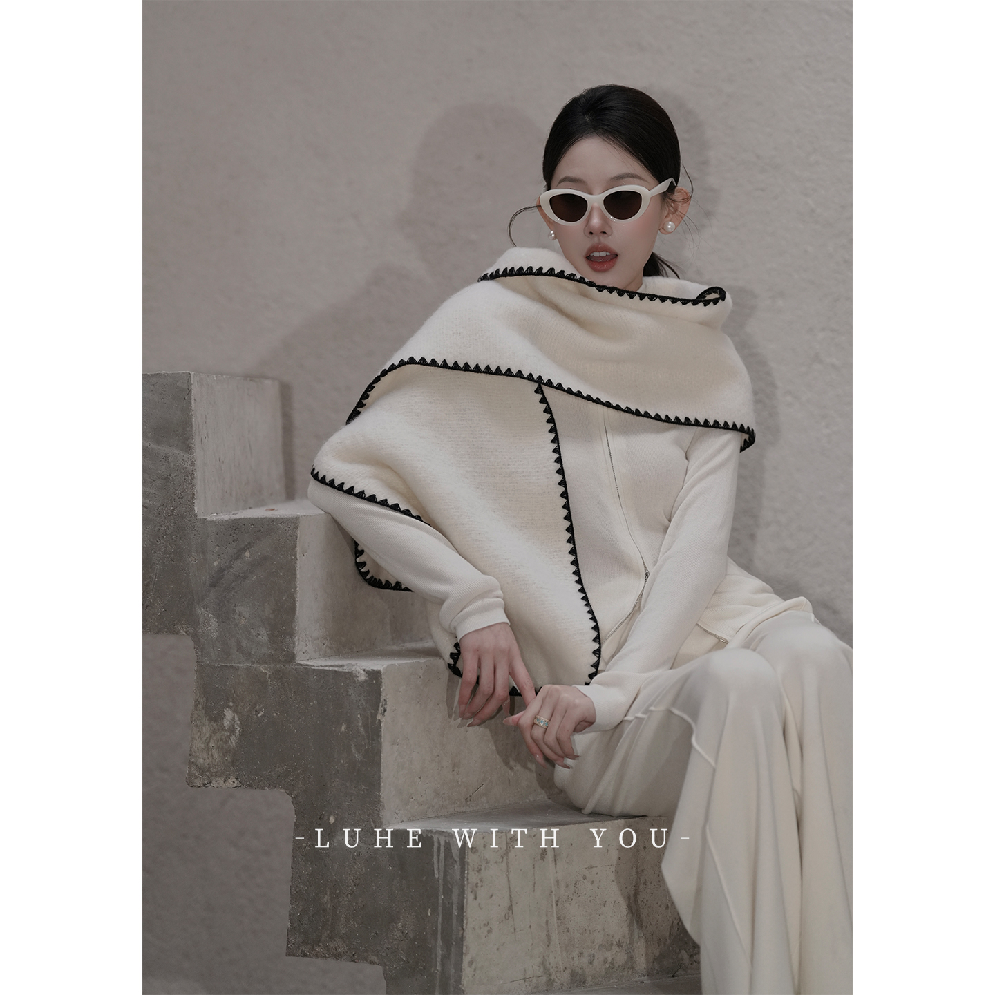 LUHE【甜茶慕斯】静奢巴素兰羊毛合身休闲针织衫+针织裤