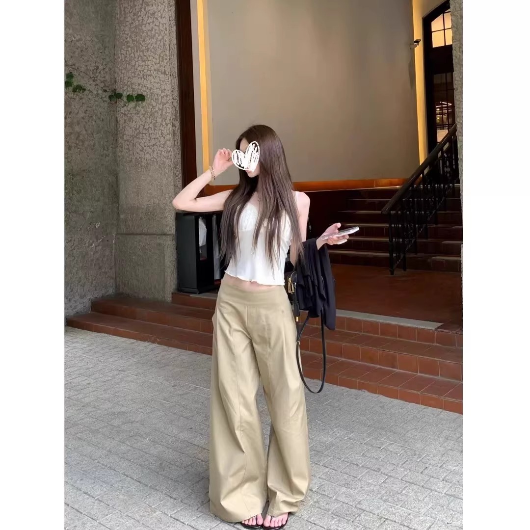 (现货）卡其色休闲裤2025春秋女慵懒垂感小个子显瘦宽松阔腿拖地裤