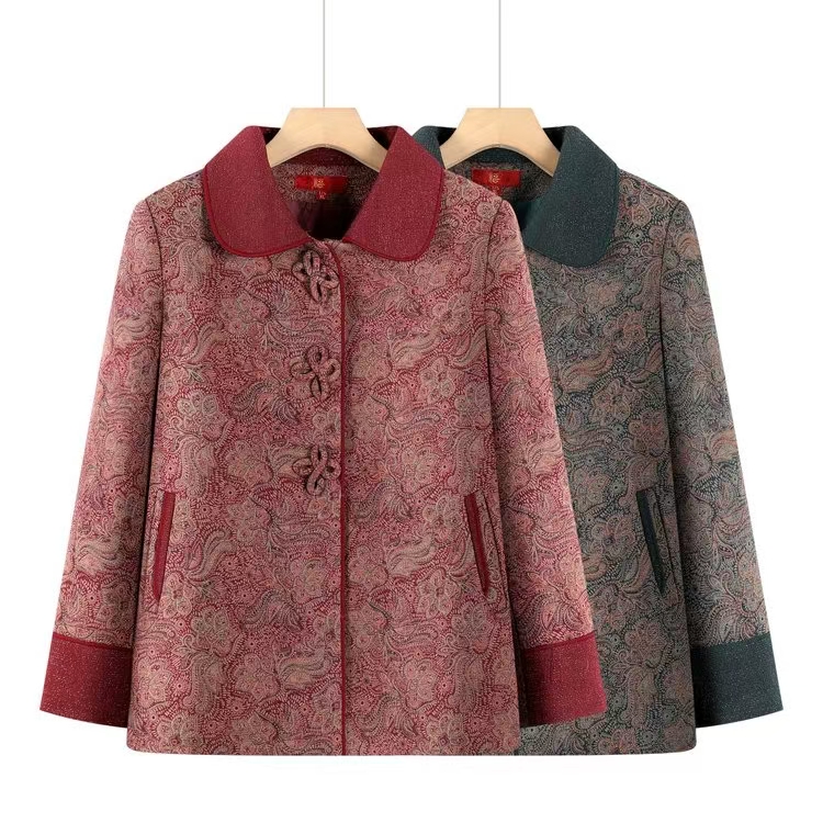 中老年女装老年女士翻领长袖衬衫女装秋冬中老年时尚洋气外套上衣