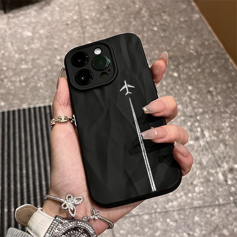 白色飞机适用苹果17/16Pro手机壳14/15promax褶皱全包13pro防摔软