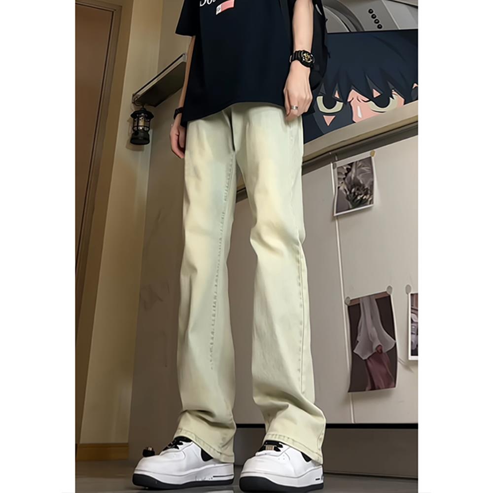 黄泥色微喇牛仔裤男款2025新款春秋高街显瘦修身直筒美式男生裤子