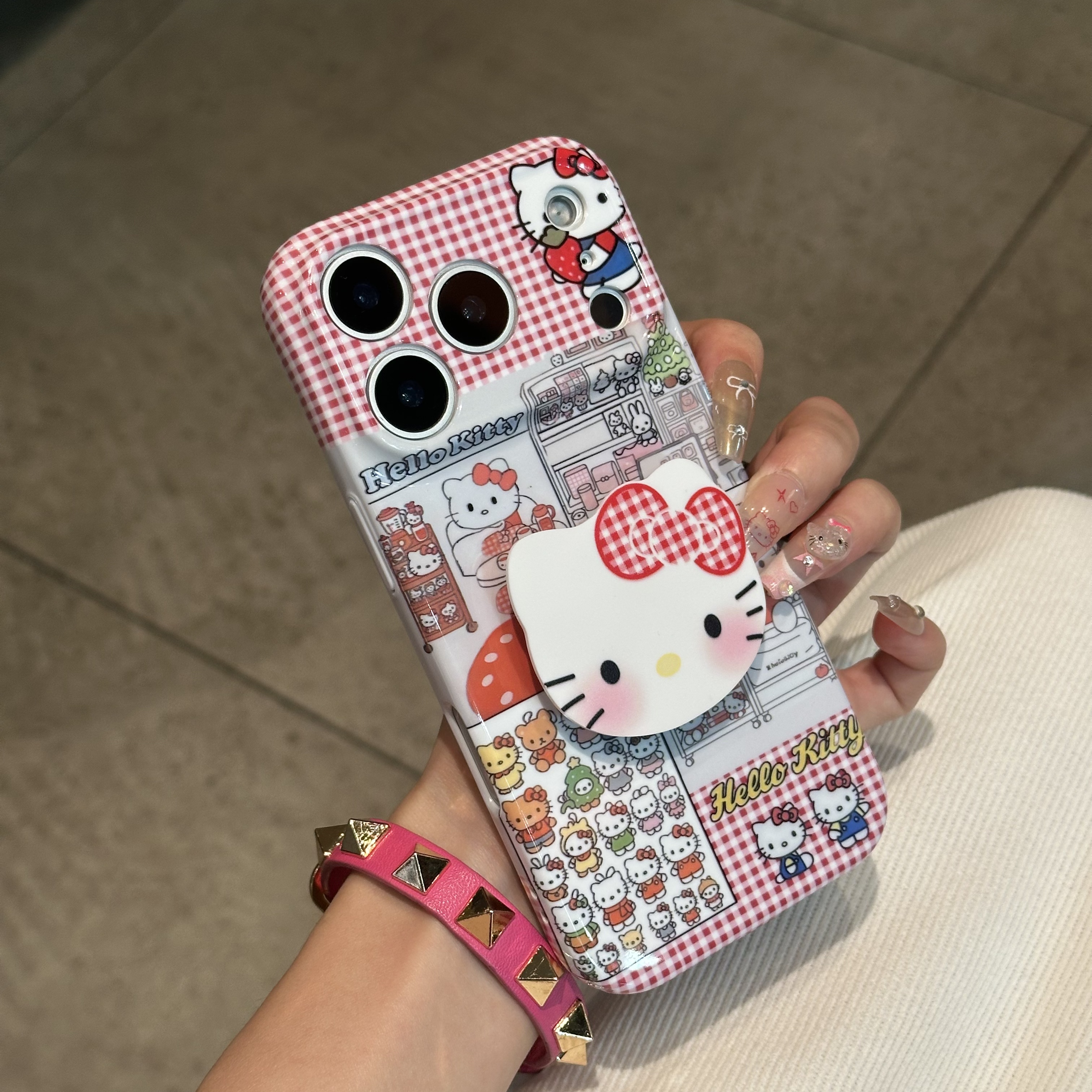 BANCA红格纹拼接猫咪适用苹果17/16手机壳华为P70oppo小米15vivo