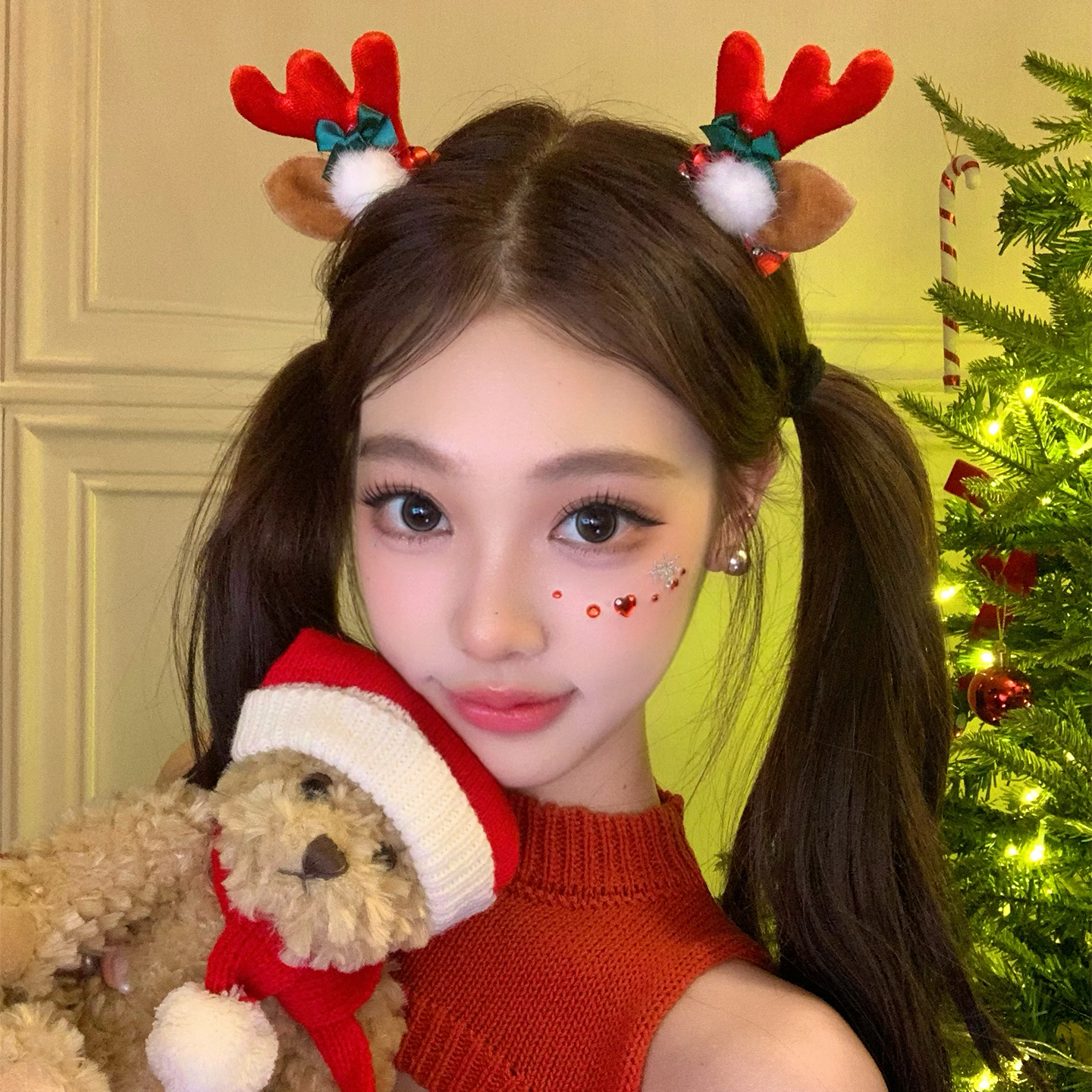 原创！圣诞节氛围感可爱毛绒麋鹿角发夹女侧边夹刘海夹发饰头饰