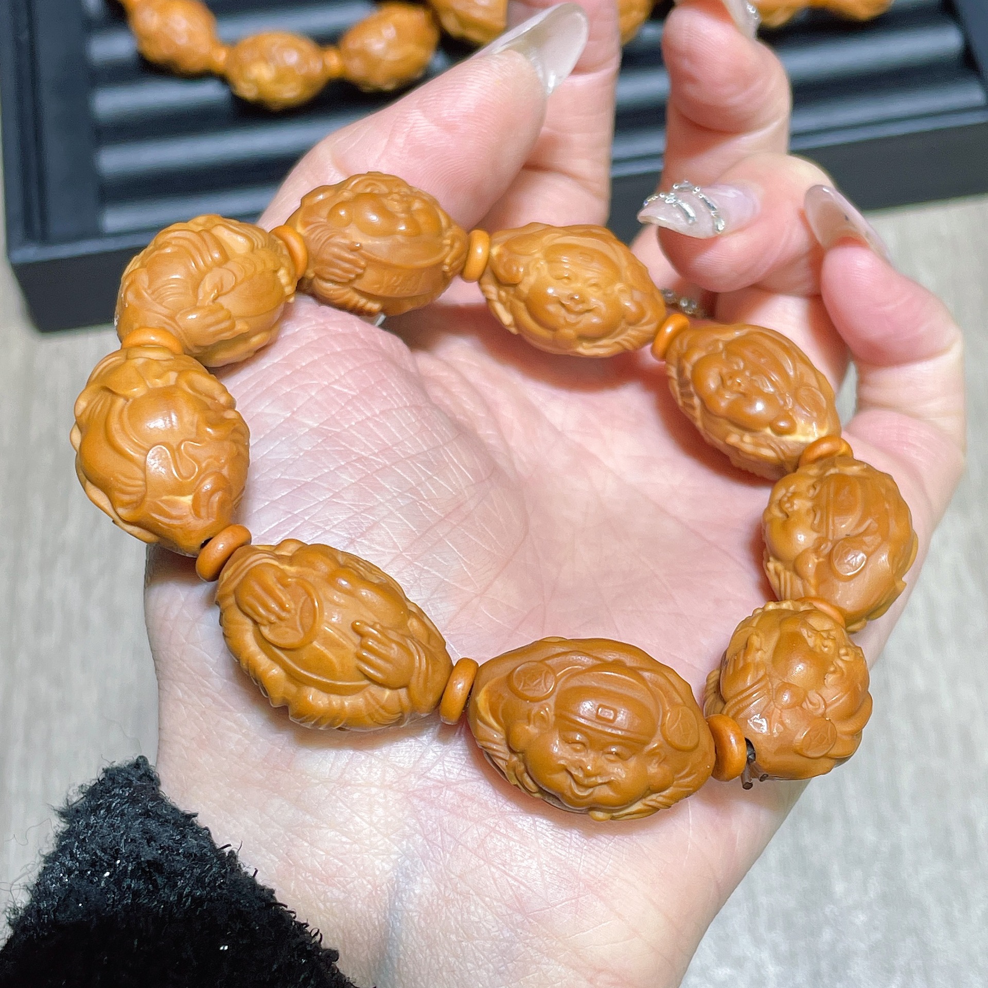 八方来财橄榄核手串橄榄核横财神手串 文玩手把件