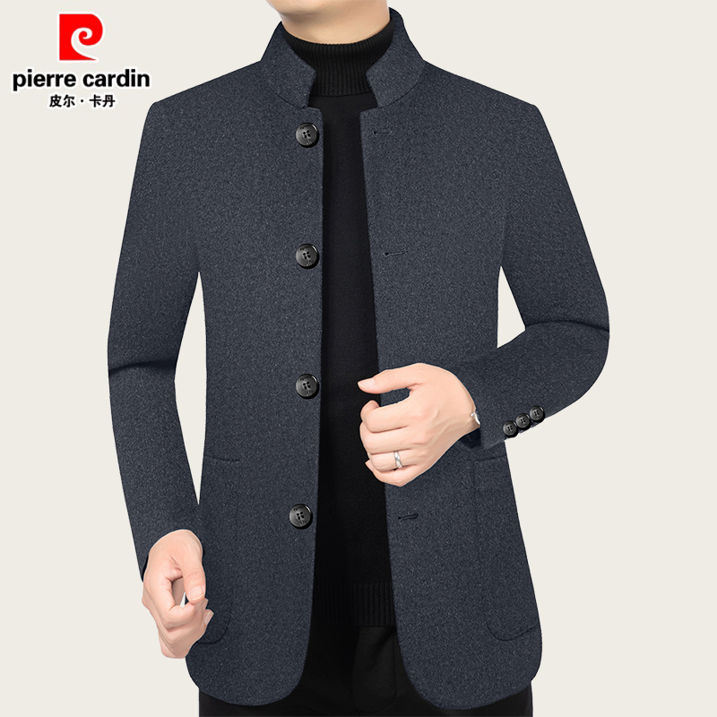 皮尔卡丹高档男士双面呢夹克外套2025冬季新款加厚羊毛呢大衣爸爸