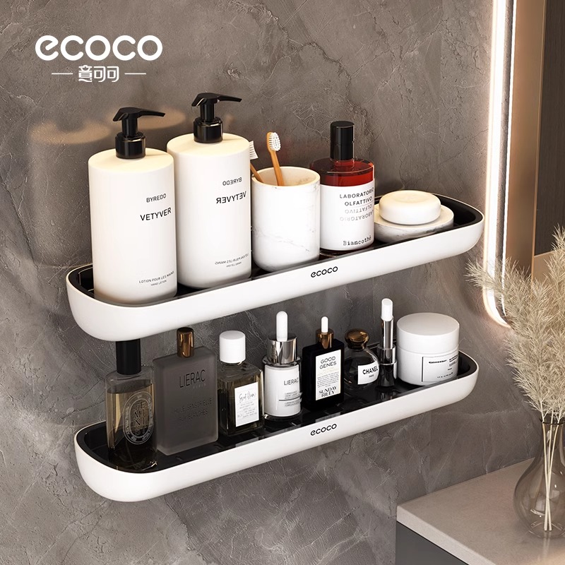ecoco浴室置物架卫生间置物架卫浴免打孔毛巾架刷牙杯置物架