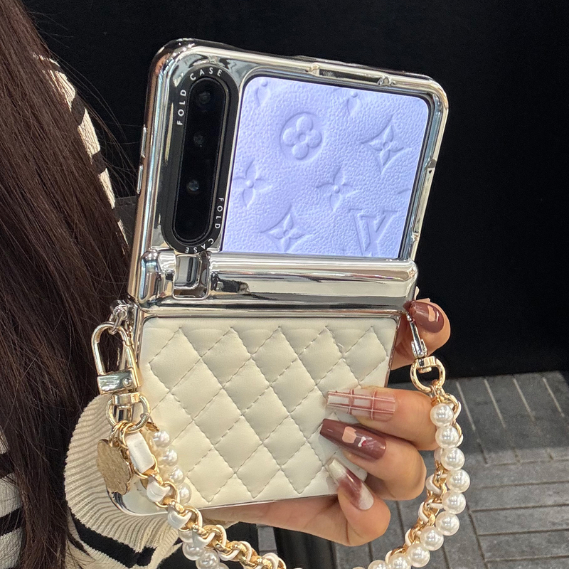 适用华为purax折叠屏手机壳小香风电镀金色菱格purax典藏版带链条