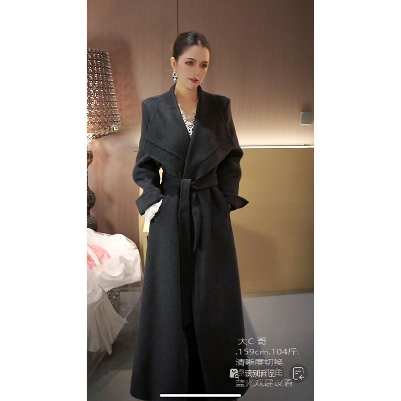 大翻领中长款双面呢外套WT31179