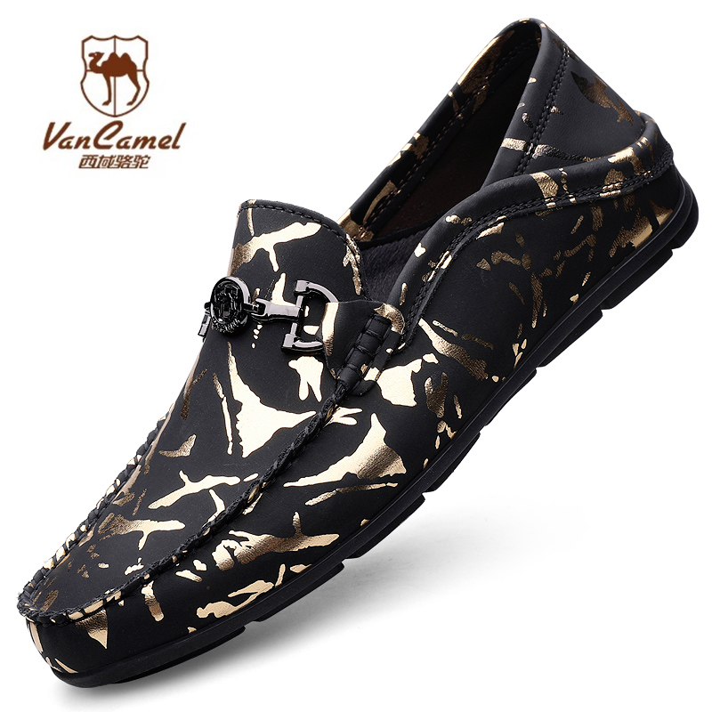 西域骆驼秋冬英伦真皮豆豆鞋男透气软底一脚蹬休闲皮鞋懒人驾车鞋