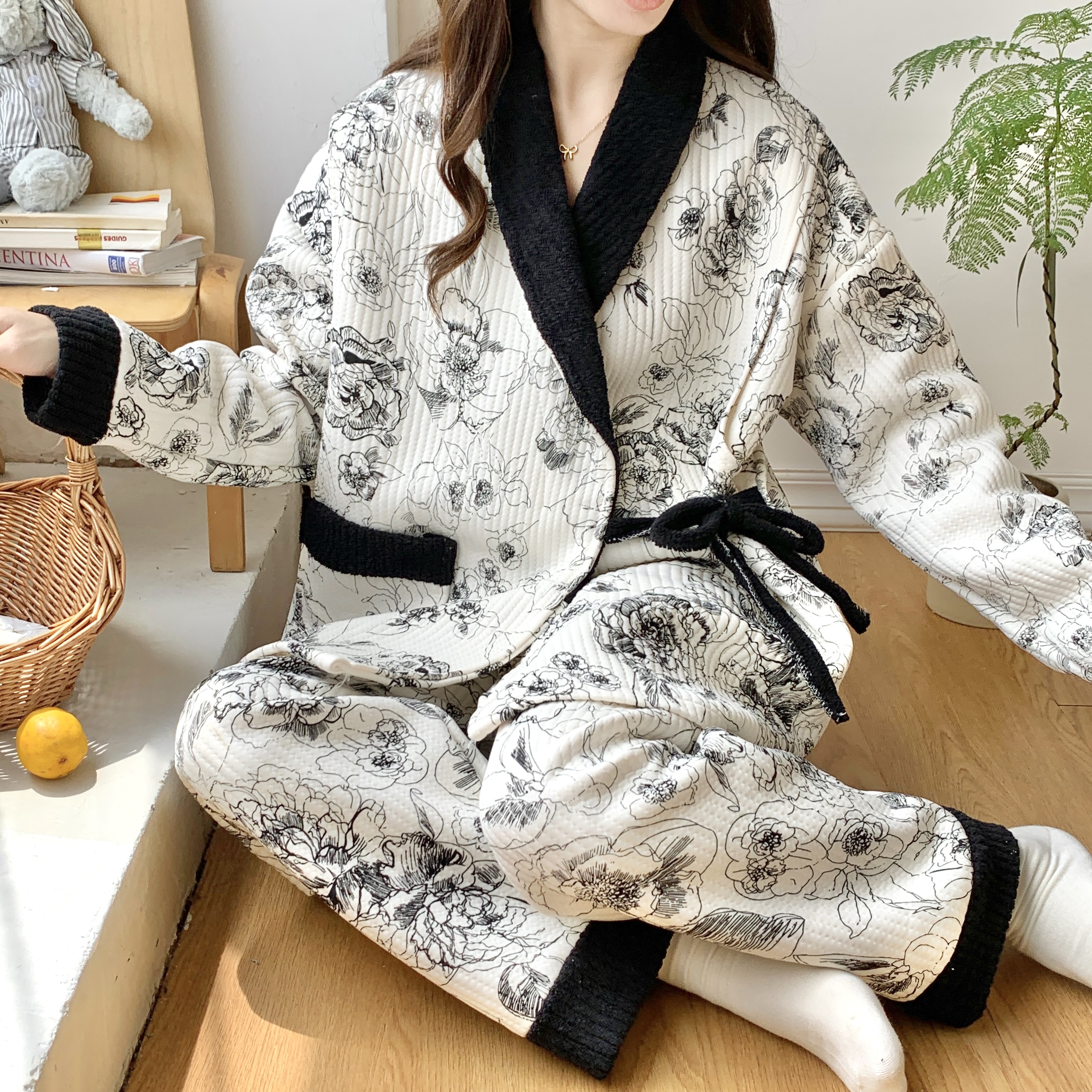 新中式空气棉月子服产后春秋加厚保暖孕妇睡衣秋冬哺乳喂奶衣套装