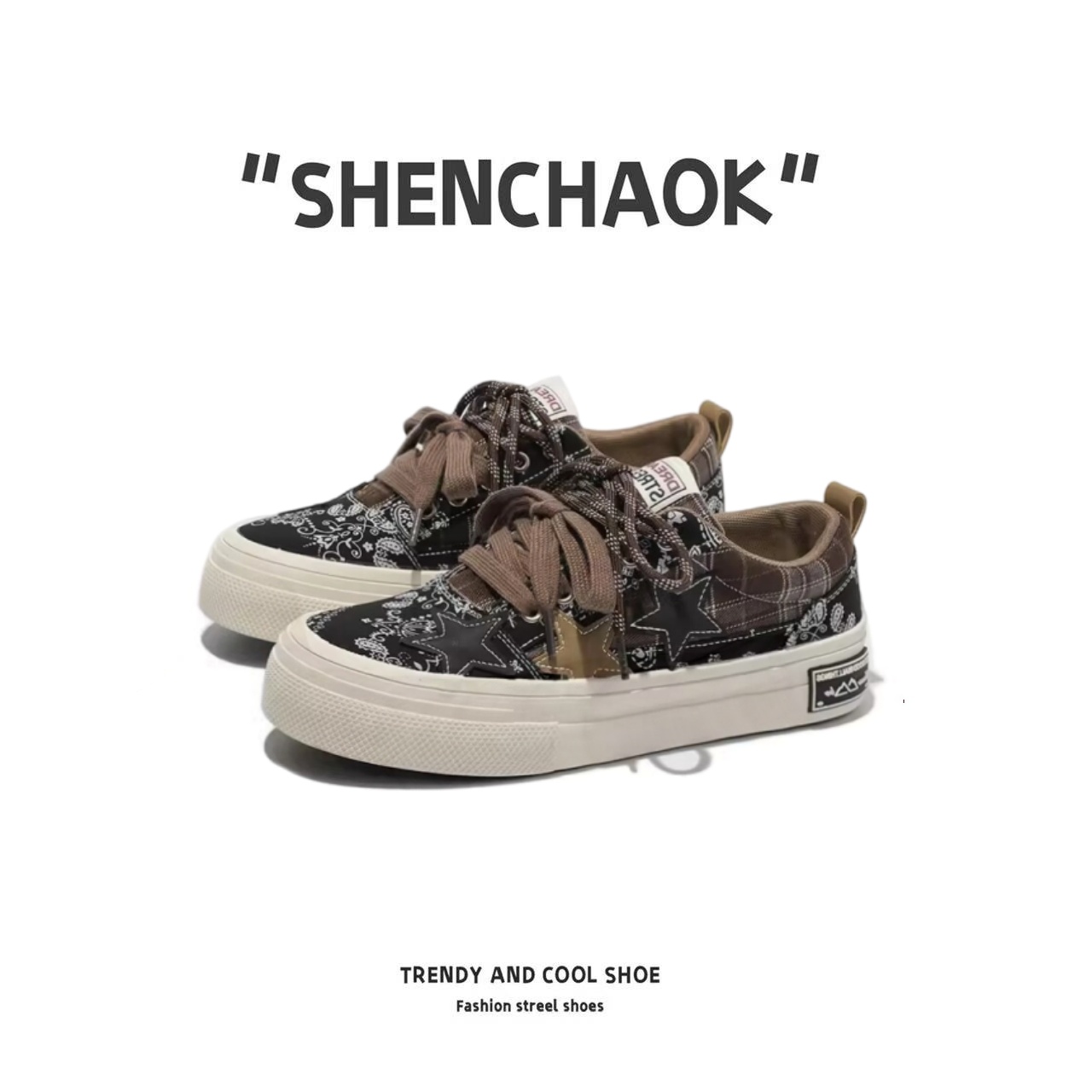 国潮原创腰果花星星鞋2025秋季新款帆布鞋小众低帮潮鞋厚底板鞋男