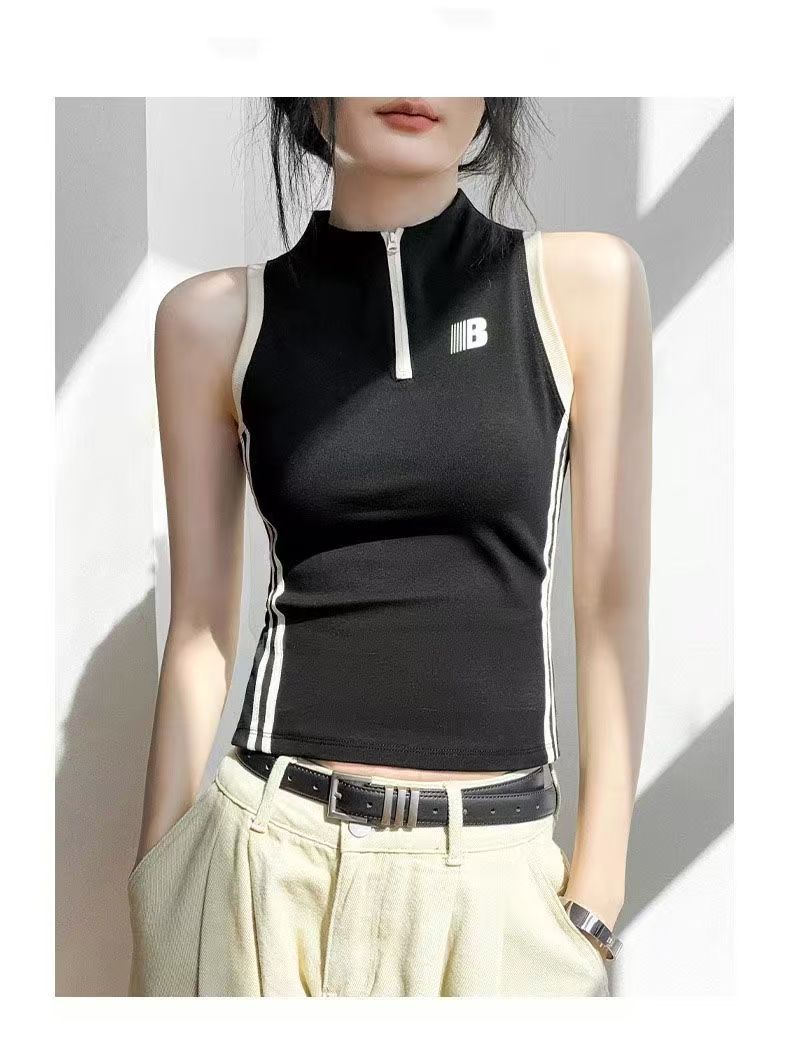 拉链立领背心女2025春夏新款修身内搭打底衫运动无袖上衣健身显瘦