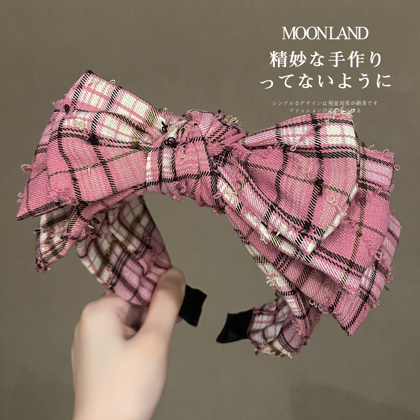 格子布艺蝴蝶结发箍女高颅顶日常外戴发卡宽边遮白发洗脸压发头箍