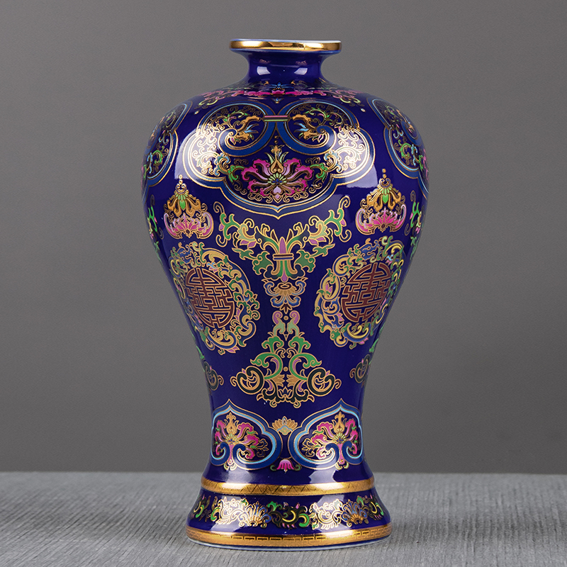 珐琅彩陶瓷器景德镇描金客厅家居插花装饰品摆件工艺品景德镇花瓶