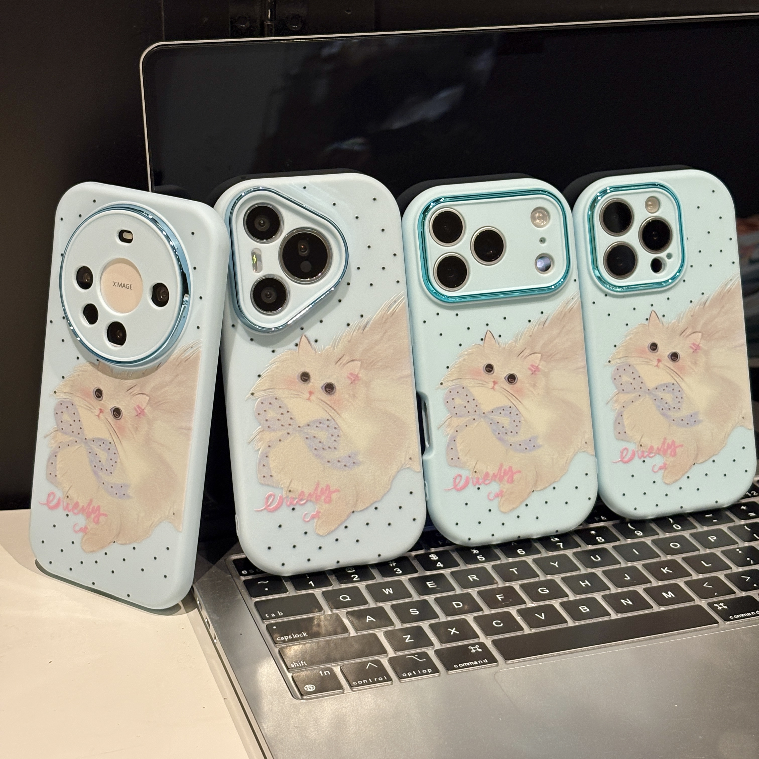 蝴蝶结猫适用苹果17pro手机壳16pm小胖妹华为p80荣耀女oppo小米15