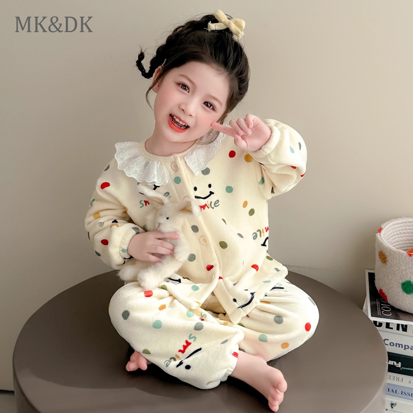 MK&DK女童睡衣套装2025新款秋冬女宝宝休闲家居服保暖法兰绒睡衣