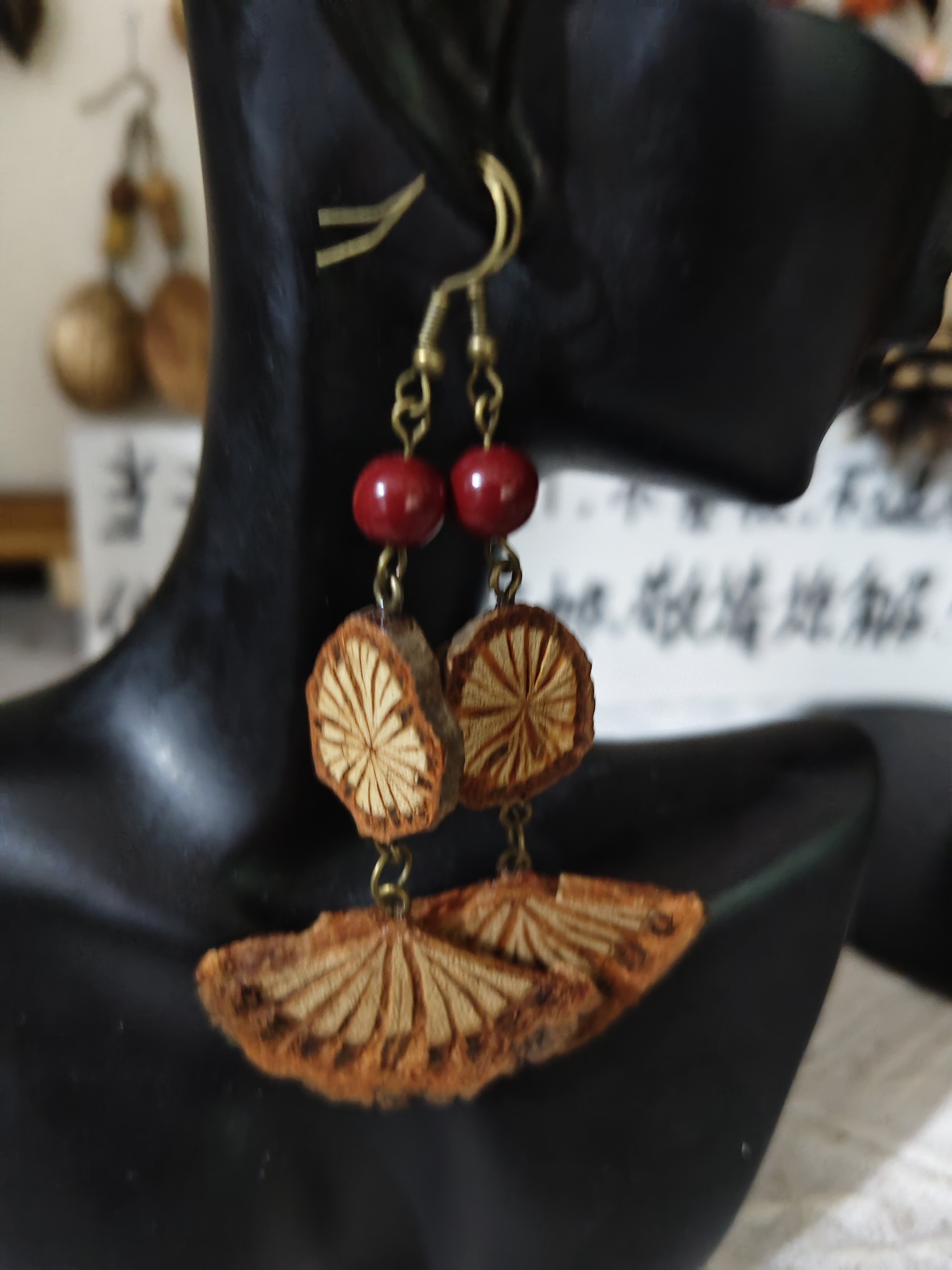 非金属木质耳饰 原创设计复古耳环纯手工气质民族风长款经典耳饰