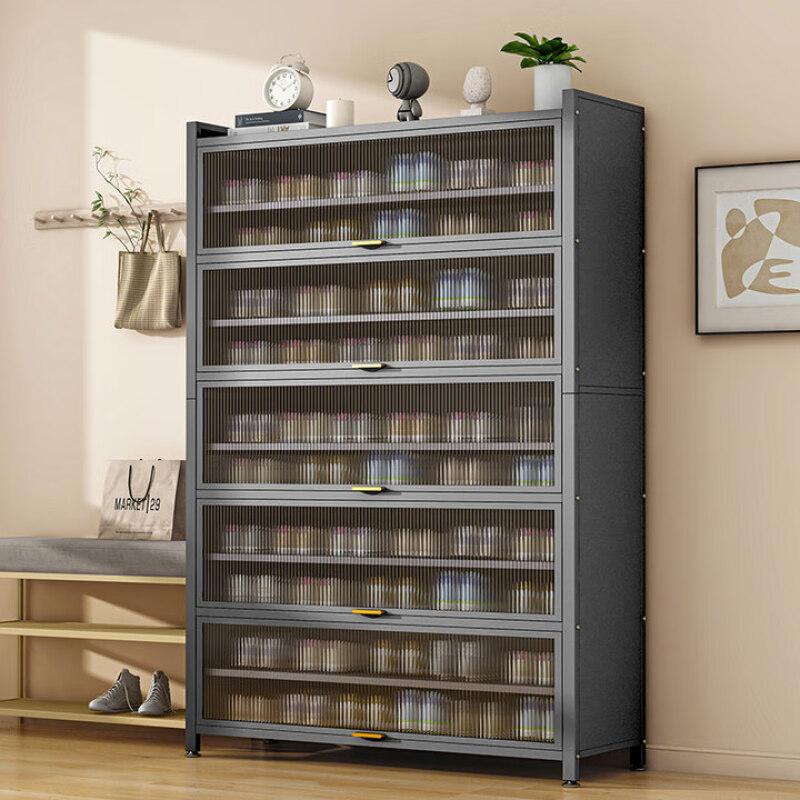 钢制鞋柜家用门口入户柜大容量铁艺上翻门多层鞋架客厅靠墙一体