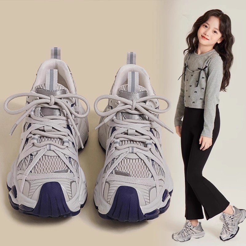 女童运动鞋2025新款春秋中大童跑步鞋女孩软底百搭老爹鞋儿童鞋子
