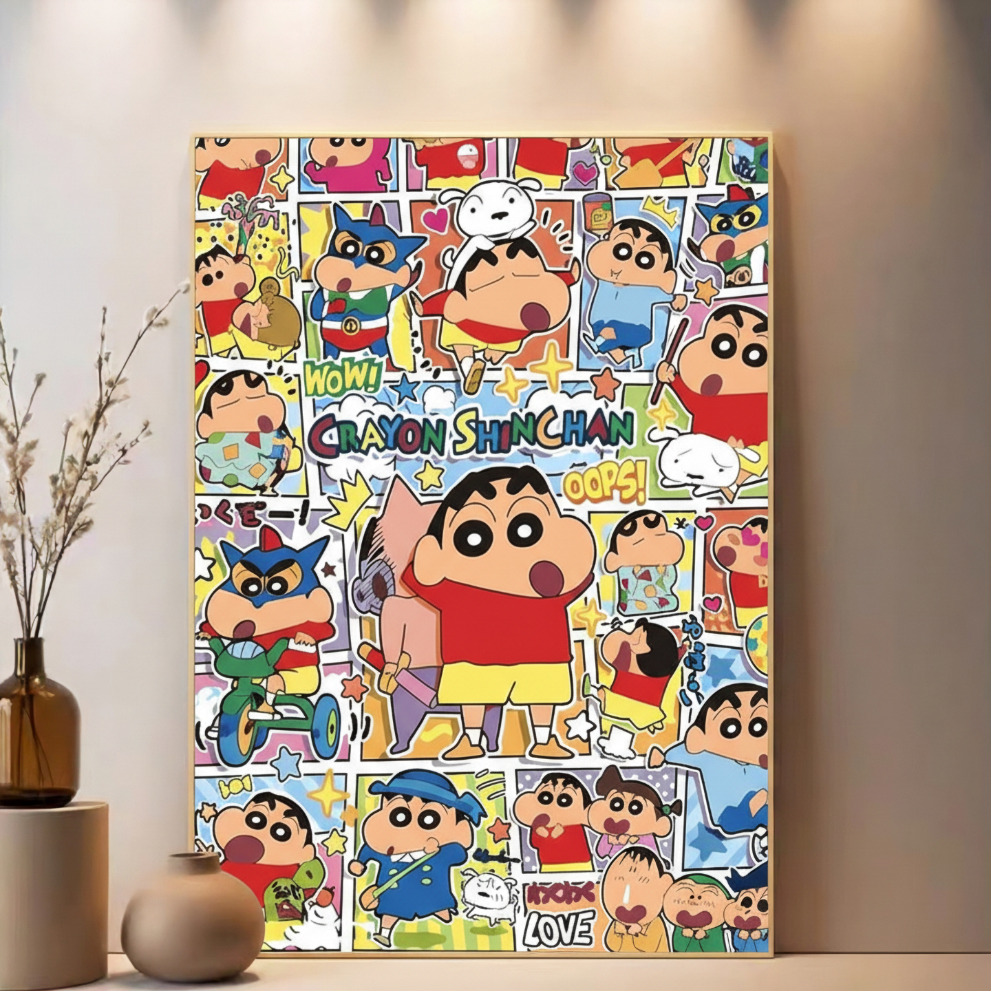 diy数字油画蜡笔小新卡通动漫油彩画手工填充涂色可爱装饰画手绘