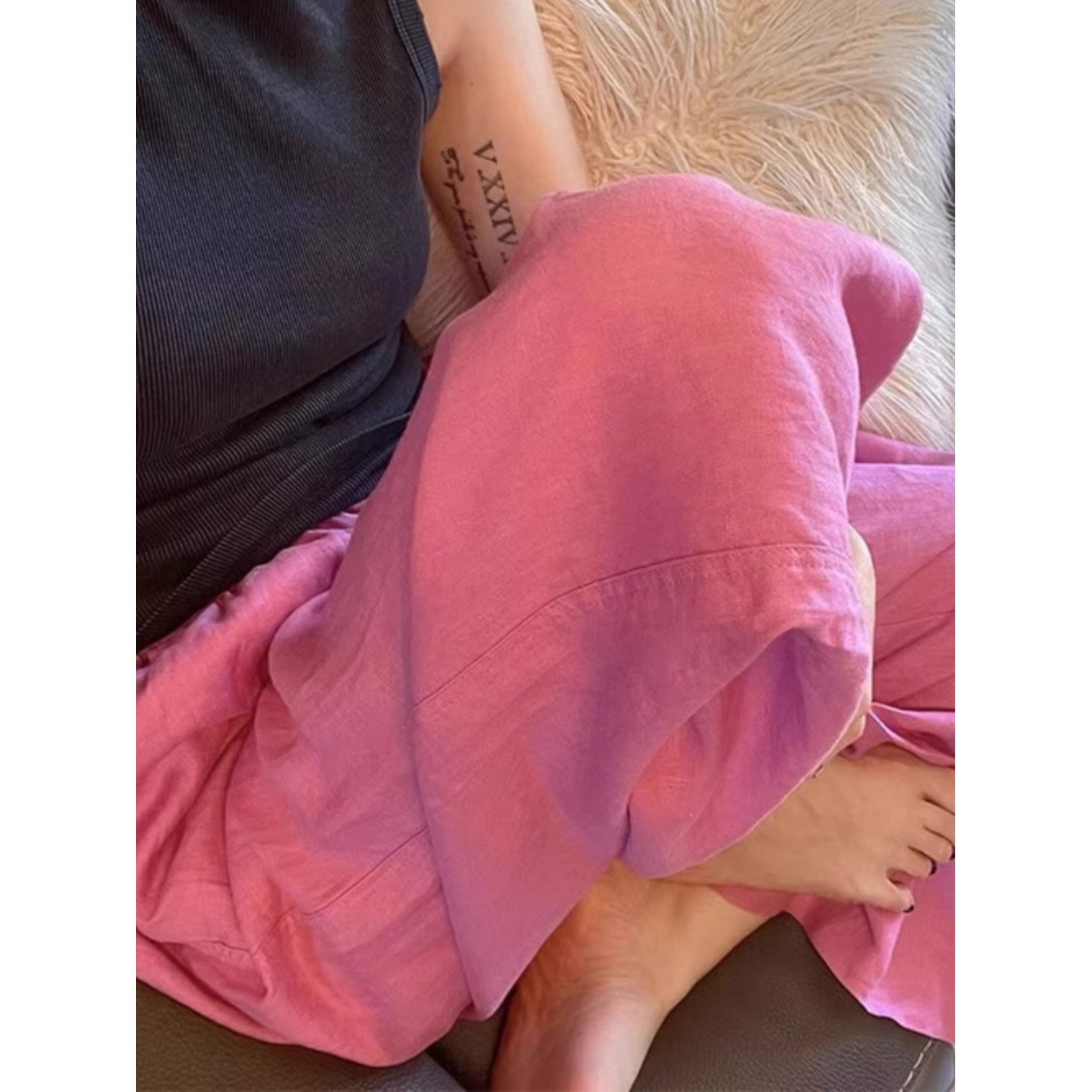 真的爱了！巨显温柔，日系树莓粉直筒休闲裤女夏季宽松显瘦阔腿裤子