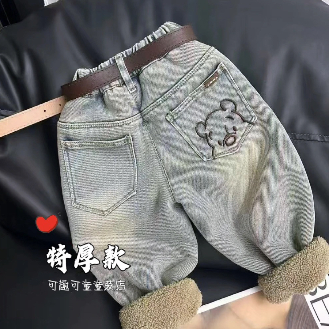 男女童冬季加绒加厚裤子2025新款儿童牛仔棉裤一条过冬加厚绒长裤
