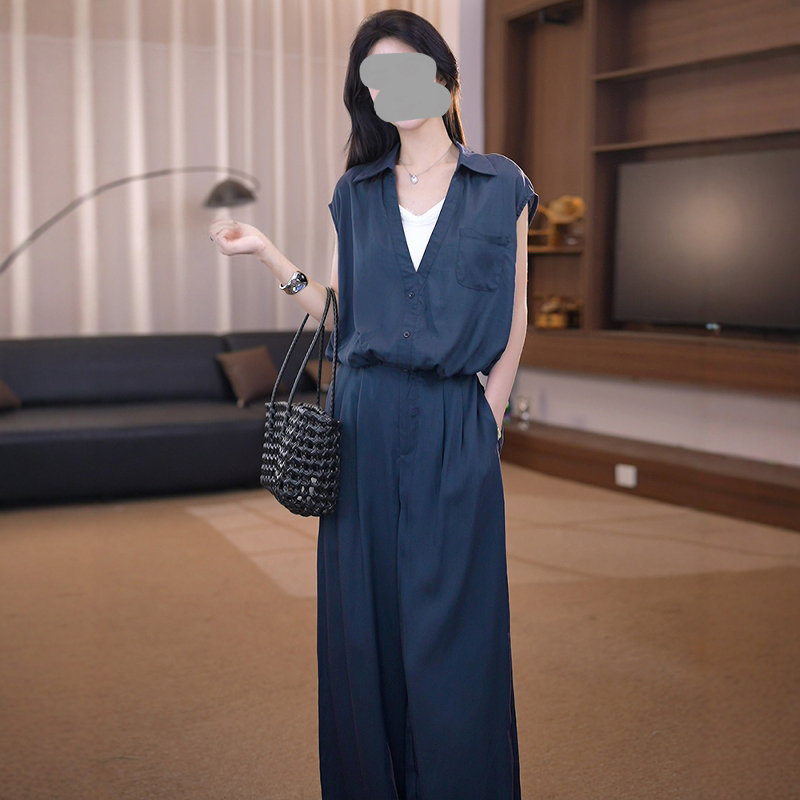 休闲气质假两件衬衫阔腿裤套装女夏季2025新款又酷又飒穿搭两件套