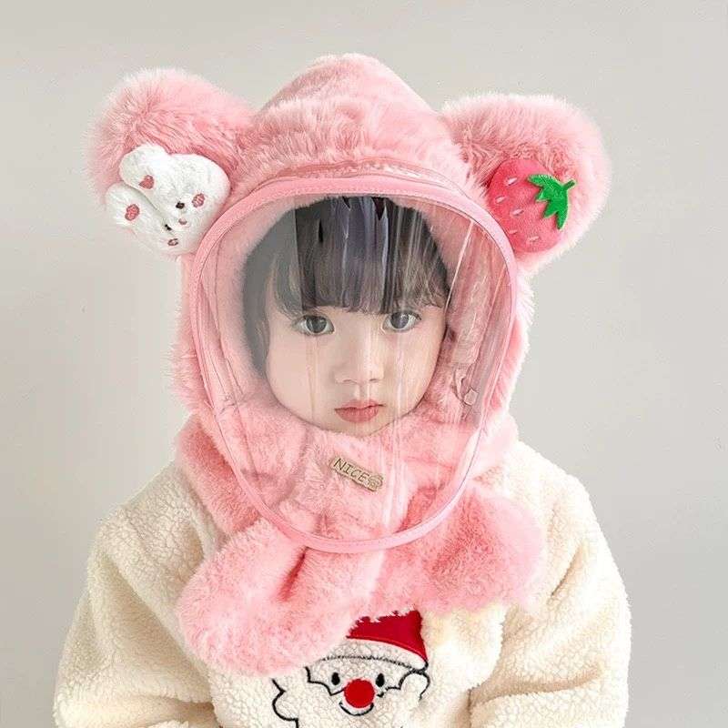 儿童帽子冬季男童女童防风面罩护耳套头帽宝宝户外保暖一体帽加厚