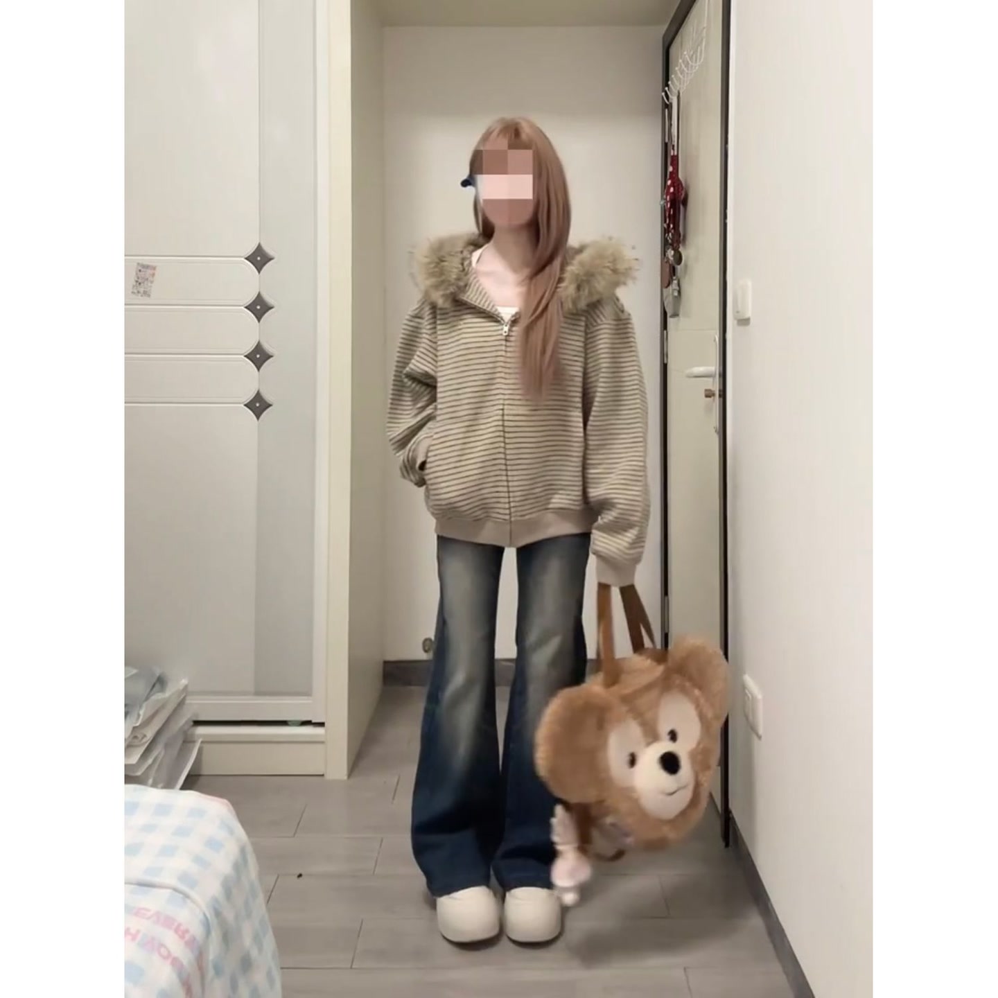 韩系甜美设计感毛领蓬松连帽卫衣男女秋冬百搭加绒加厚开衫外套潮