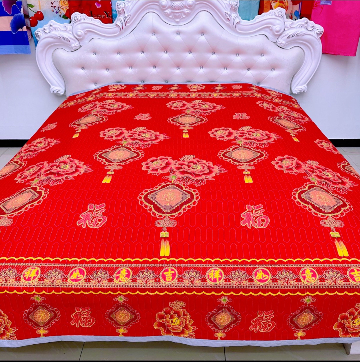 【双面床盖】中国结 双面床盖加厚夹棉绗缝防滑大床盖