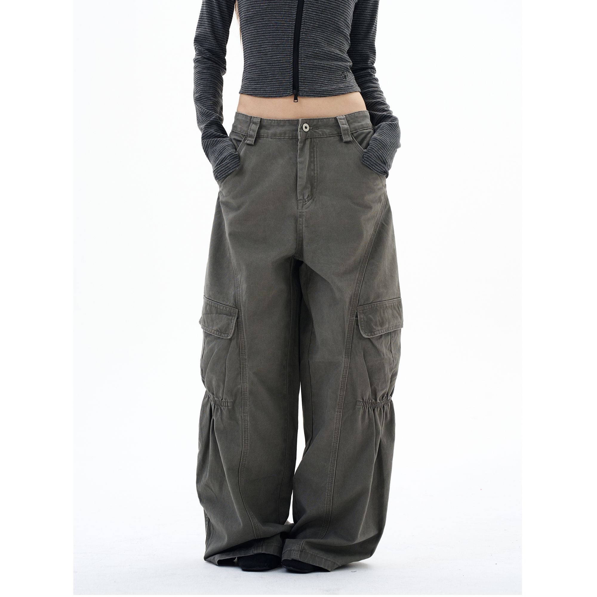 NOMIO美式复古宽松水洗工装裤休闲裤秋季显瘦口袋直筒阔腿裤