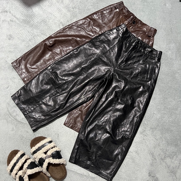 油蜡绵高腰松紧腰女士阔腿长裤显瘦百搭