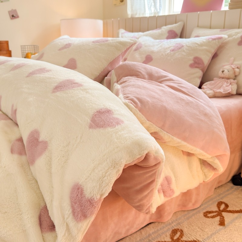 水星高端适用家纺加厚牛奶绒床上四件套珊瑚法兰绒毛绒被套床单学