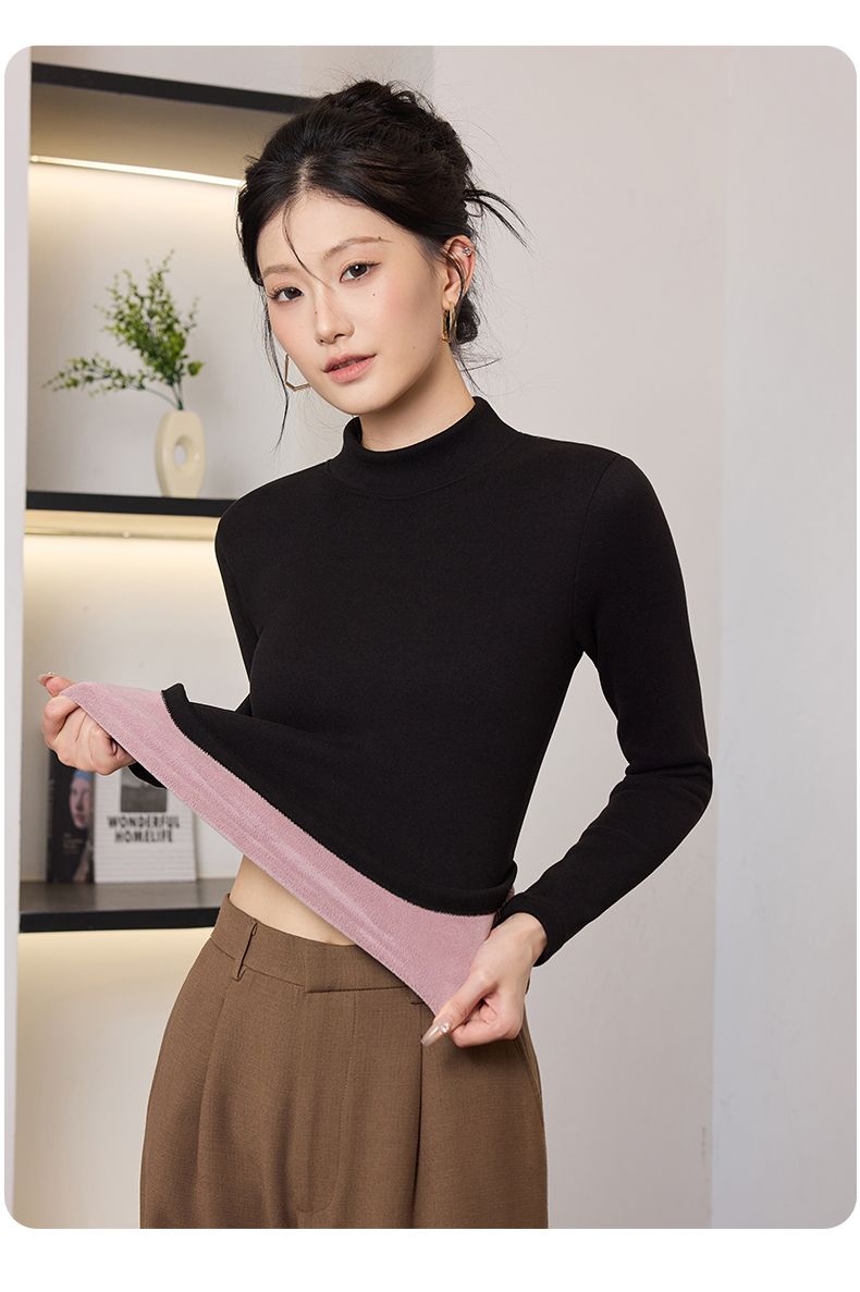现货！【加绒加厚】半高领奥粒绒保暖打底衫上装