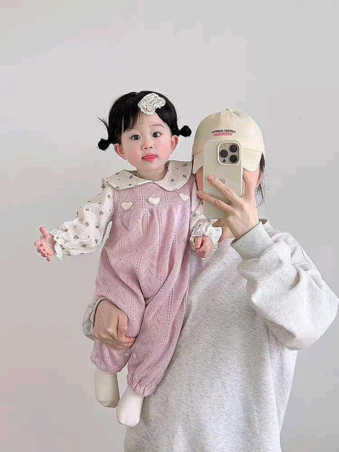 韩系女宝宝春秋装婴童新款碎花衬衫背带裤套装可爱公主婴儿两件套