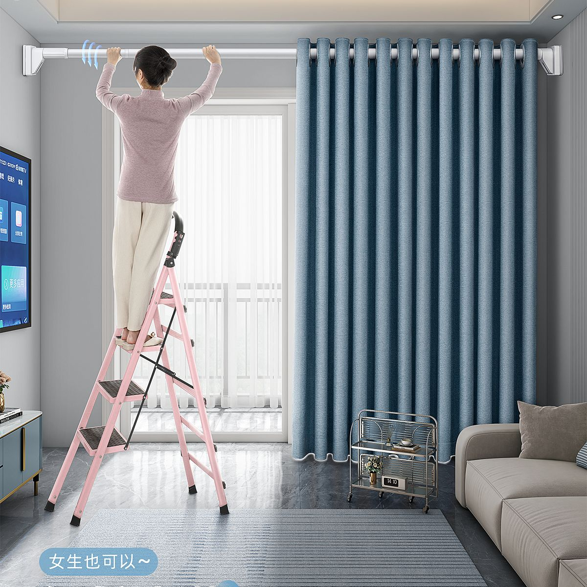 空调客厅改卧室隔断帘遮挡布帘窗帘屏风免打孔分隔帘房间门出租房