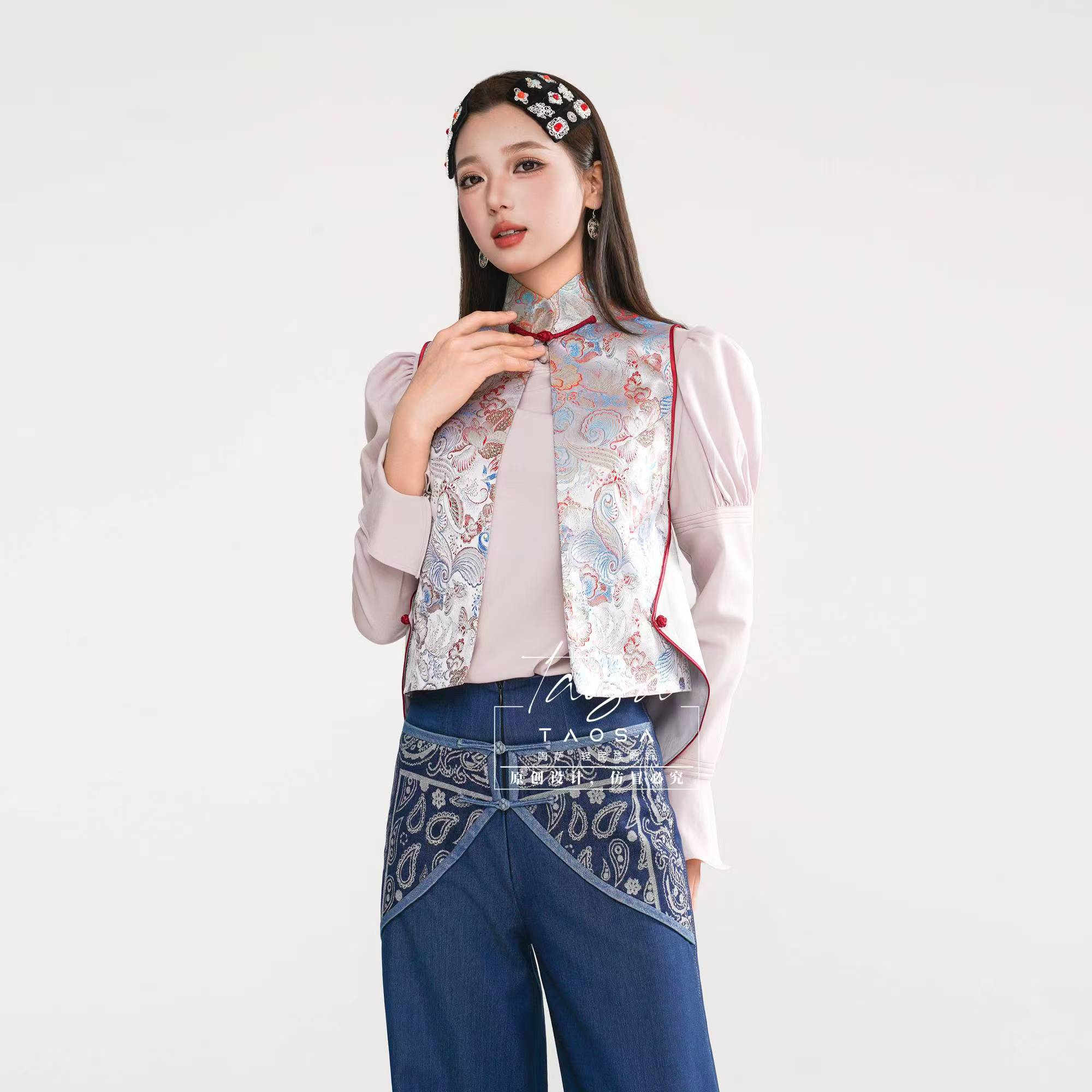 【陶萨】M002-山水之韵马甲 陶萨原创轻民族服饰 蒙古日常改良款