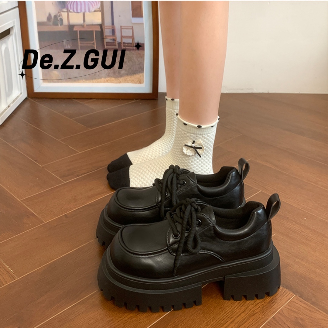 7cm增高大头厚底系带小皮鞋女2025秋冬新款英伦复古时尚增高单鞋