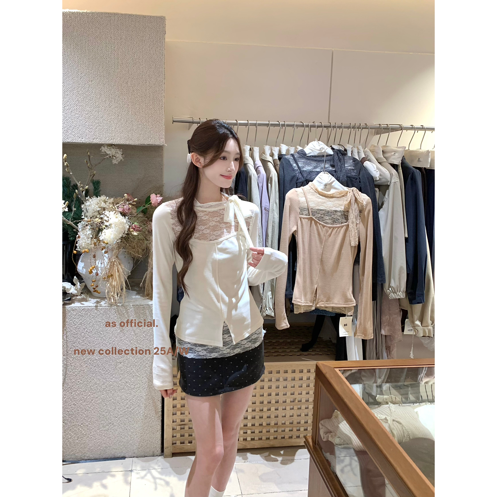 修身打底衫长袖法式蕾丝高领少女风蝴蝶结网红上衣25230