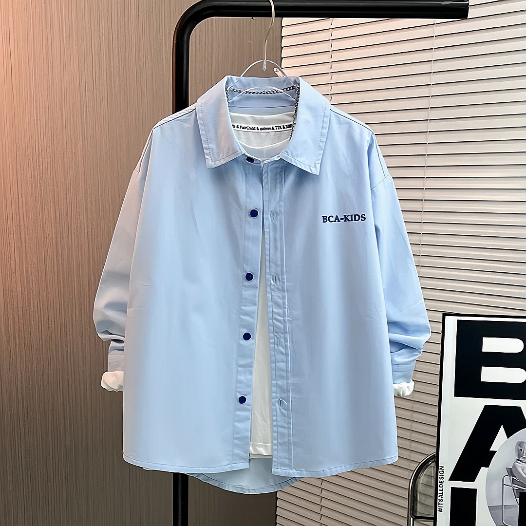 长袖衬衫大童男孩男童洋气外套爆款宝宝潮牌童装开学外出秋装衬衣