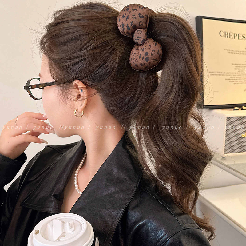 复古豹纹充棉蝴蝶结高马尾香蕉夹发夹女2025新款高级感抓夹后脑勺