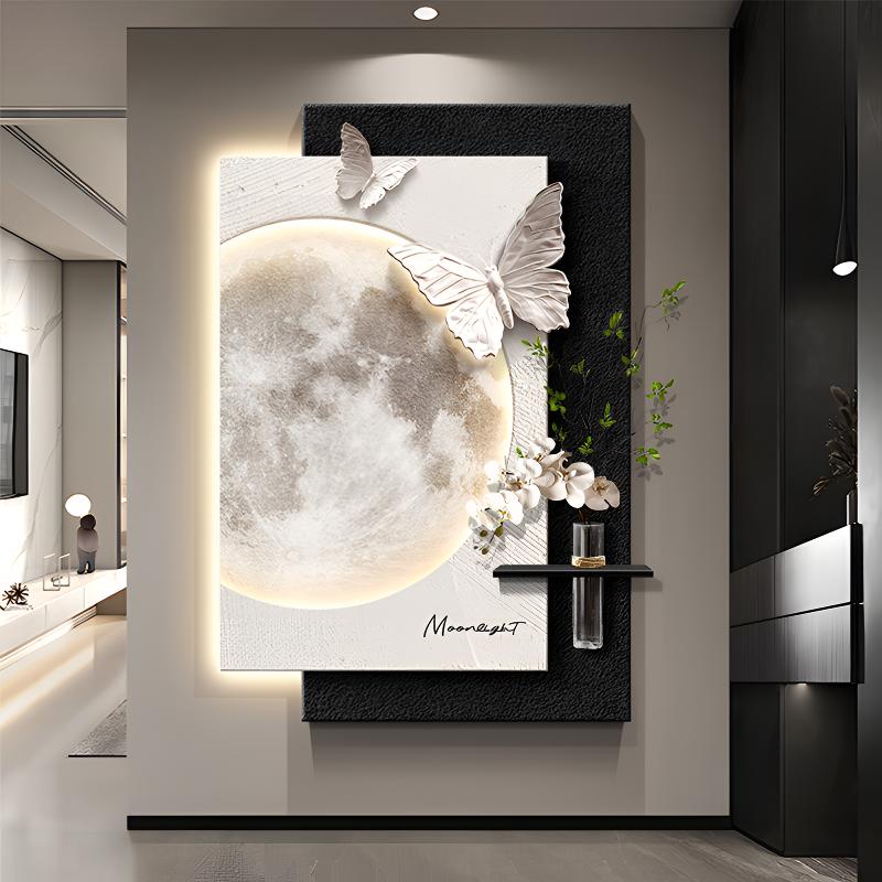现代轻奢高级感玄关装饰画月球立体砂岩客厅背景墙挂画过道装饰品